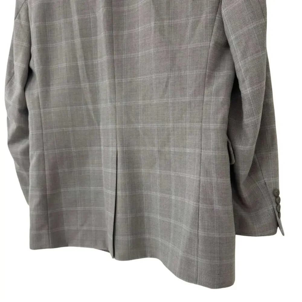 Jos A Bank Classic Wool Blend 2 Button Suit Jacket Blazer Gray Blue Plaid 42 R